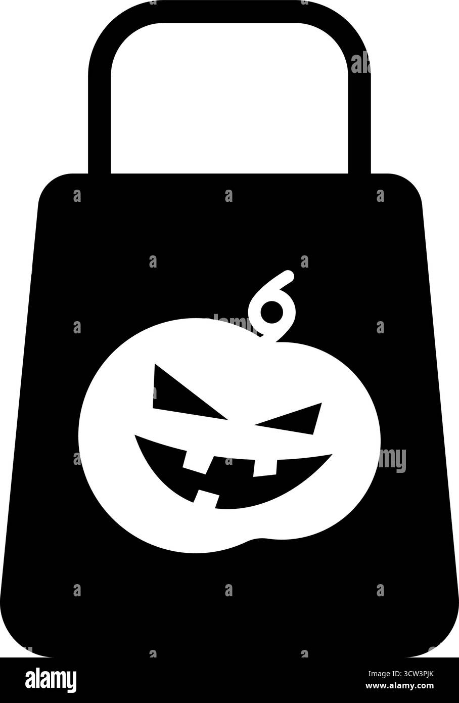 Icona Halloween Trick o Treat Bag. Semplice silhouette vettoriale nera di una borsa della spesa con il simbolo spaventoso della zucca Jack-o'-lanterna Illustrazione Vettoriale