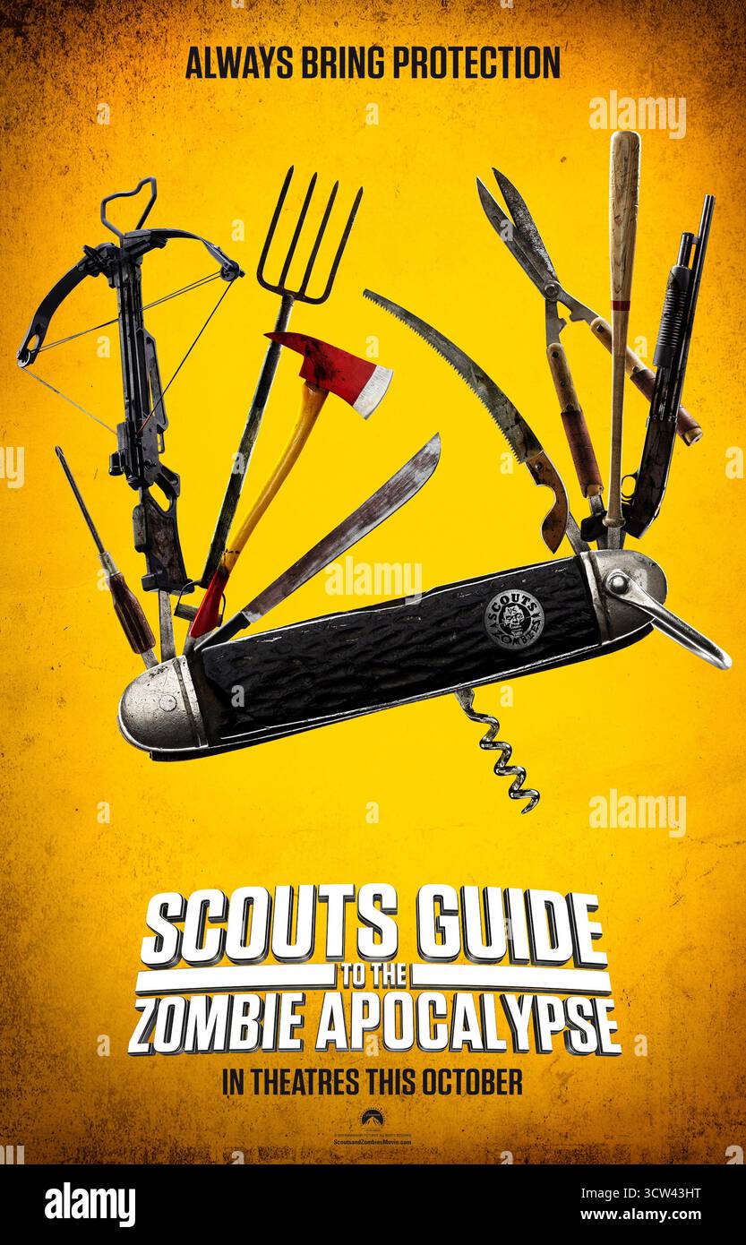 Scouts Guide to the Zombie Apocalypse (2015) diretto da Christopher Landon e interpretato da Tye Sheridan, Logan Miller e Joey Morgan. Tre esploratori si uniscono a una cameriera per combattere un'epidemia di zombie e salvare la loro città. SOLO PER L'USO EDITORIALE del poster STATUNITENSE. Credito: Immagini BFA/Paramount Foto Stock
