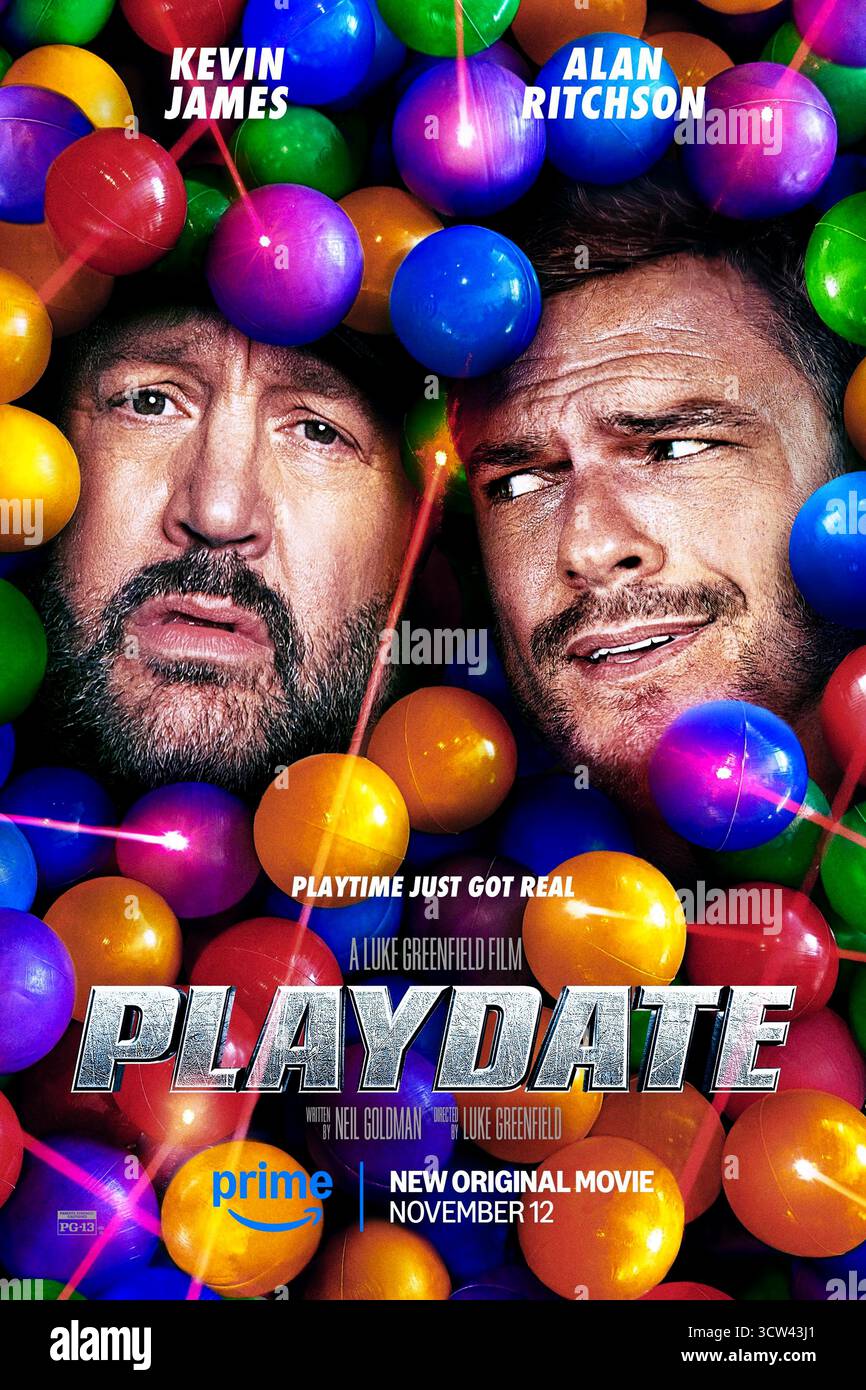 Playdate (2025) diretto da Luke Greenfield e interpretato da Kevin James, Alan Ritchson e Sarah Chalke. Due padri respingono i mercenari mentre cercano di sopravvivere a un caotico gioco di periferia. USA SOLO PER USO EDITORIALE DI un foglio di poster. Credito: BFA / Amazon MGM Studios Foto Stock