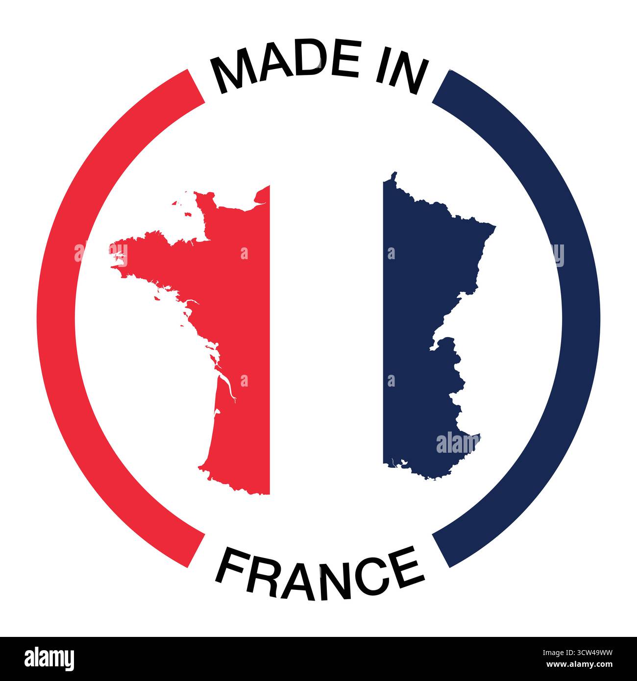 Distintivo Made in France – Mappa della Francia con bandiera francese ed etichetta circolare Illustrazione Vettoriale