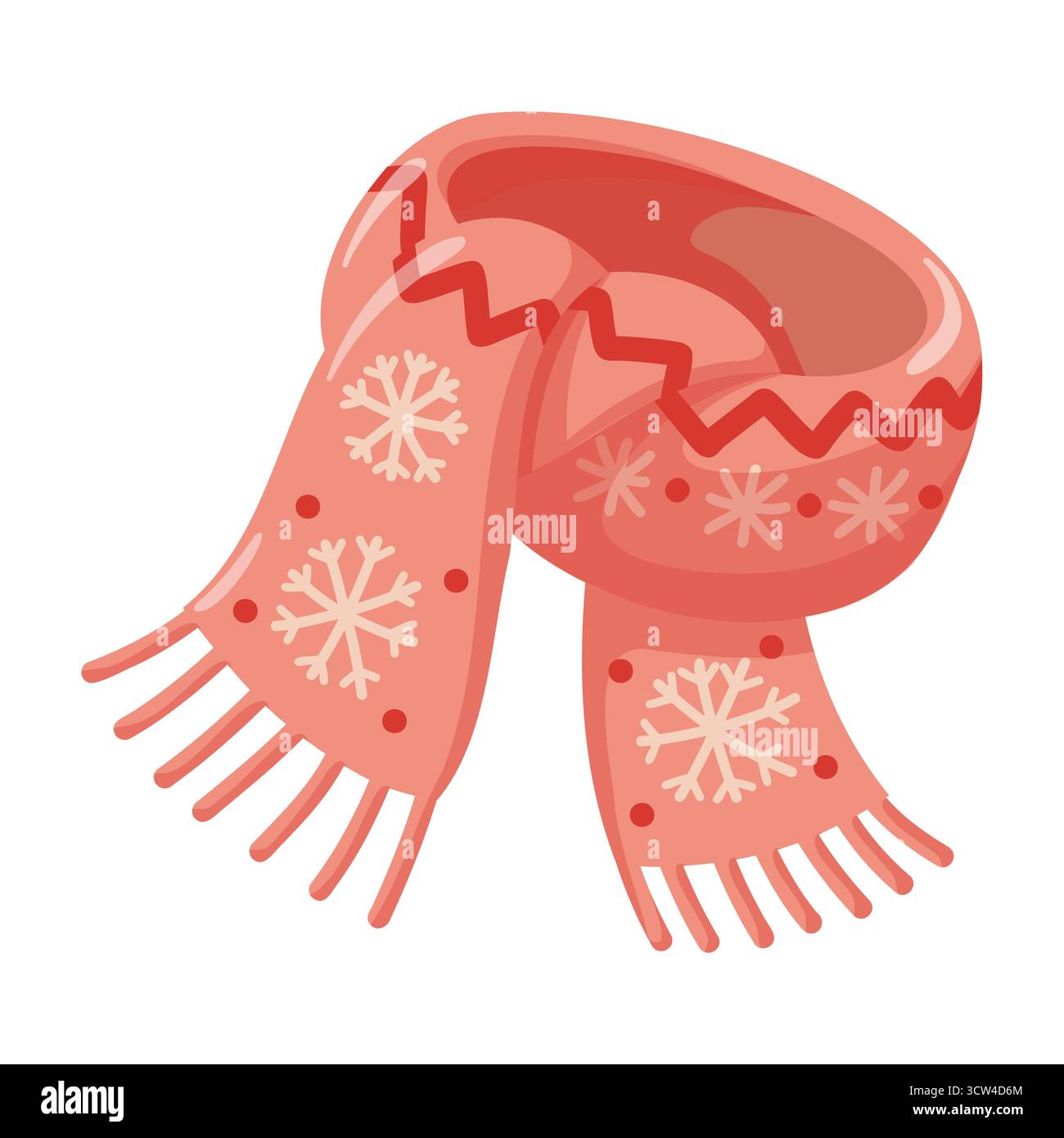 Sciarpa invernale cartoni animati con motivo fiocco di neve. Illustrazione isolata del vettore disegnata a mano. Illustrazione Vettoriale