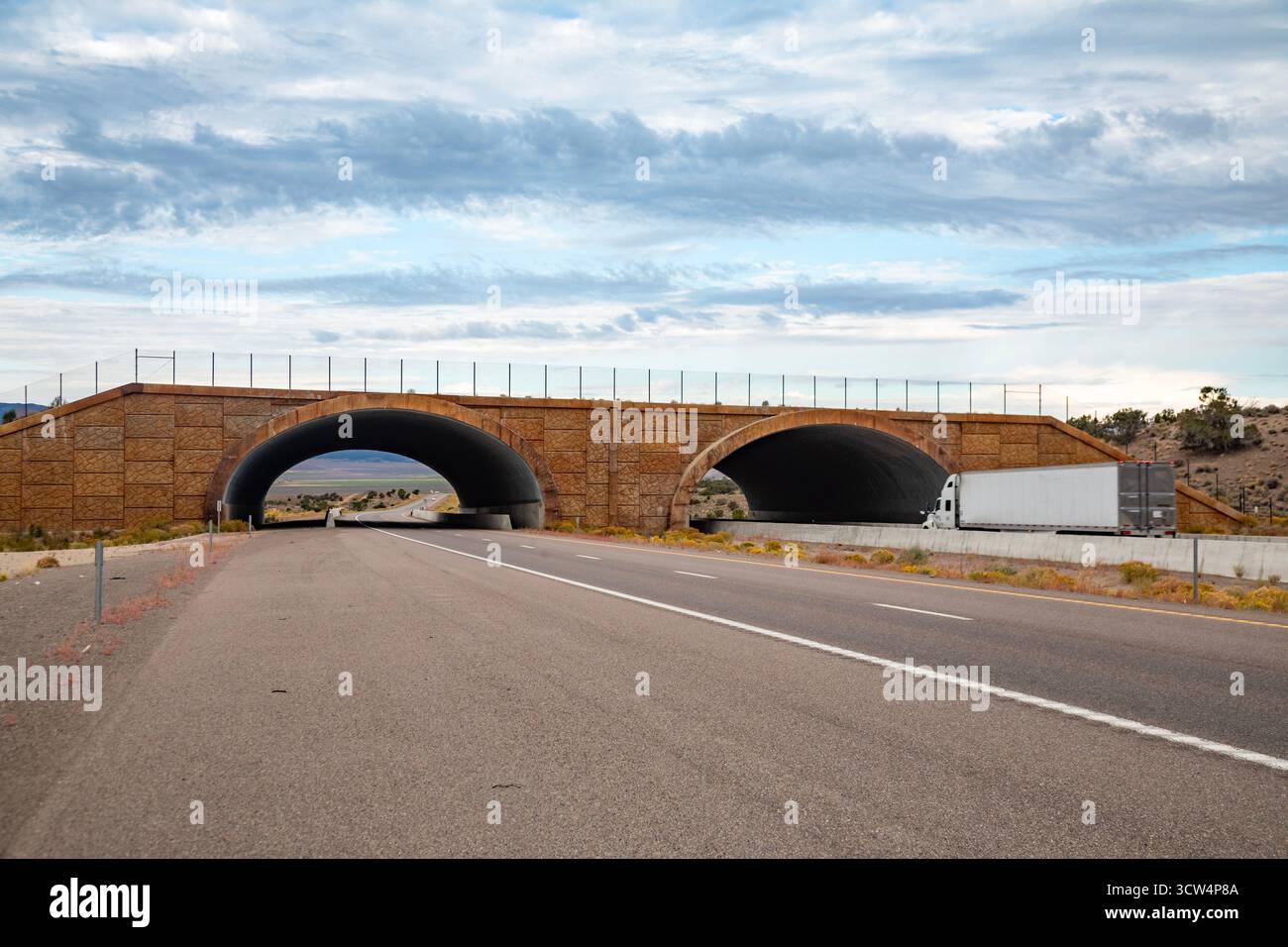 Wells, Nevada - Un cavalcavia per la fauna selvatica sull'Interstate 80 a est di Wells consente a alci, cervi, leoni di montagna e altri animali di attraversare la superstrada, rossa Foto Stock