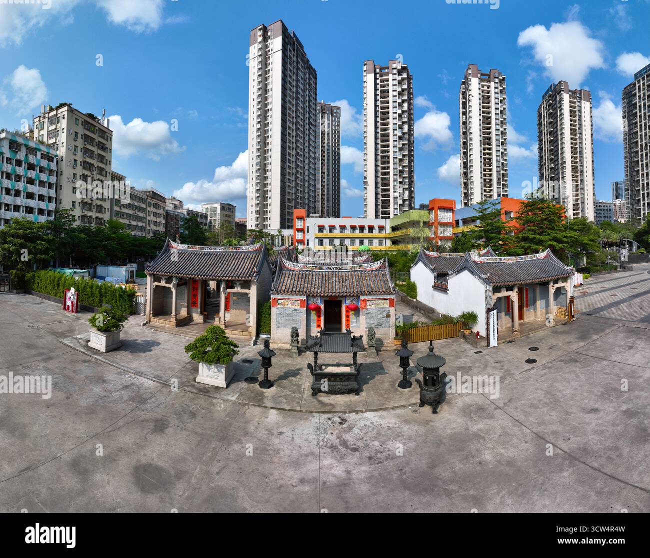 Fotografie aeree degli antichi edifici della Huang Clan Ancestral Hall nel villaggio di Shanghe, distretto di Bao'an, Shenzhen Foto Stock