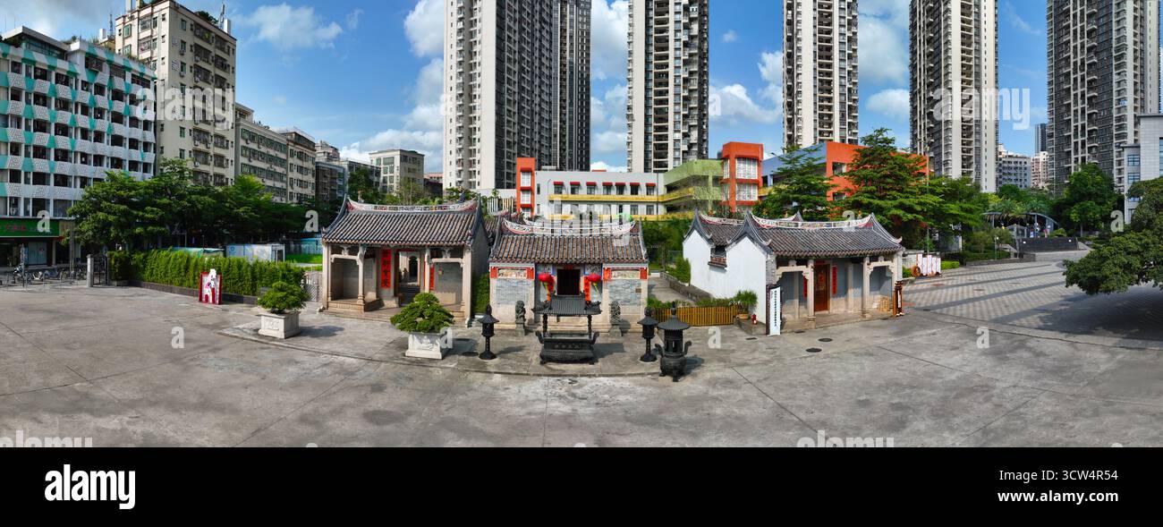Fotografie aeree degli antichi edifici della Huang Clan Ancestral Hall nel villaggio di Shanghe, distretto di Bao'an, Shenzhen Foto Stock