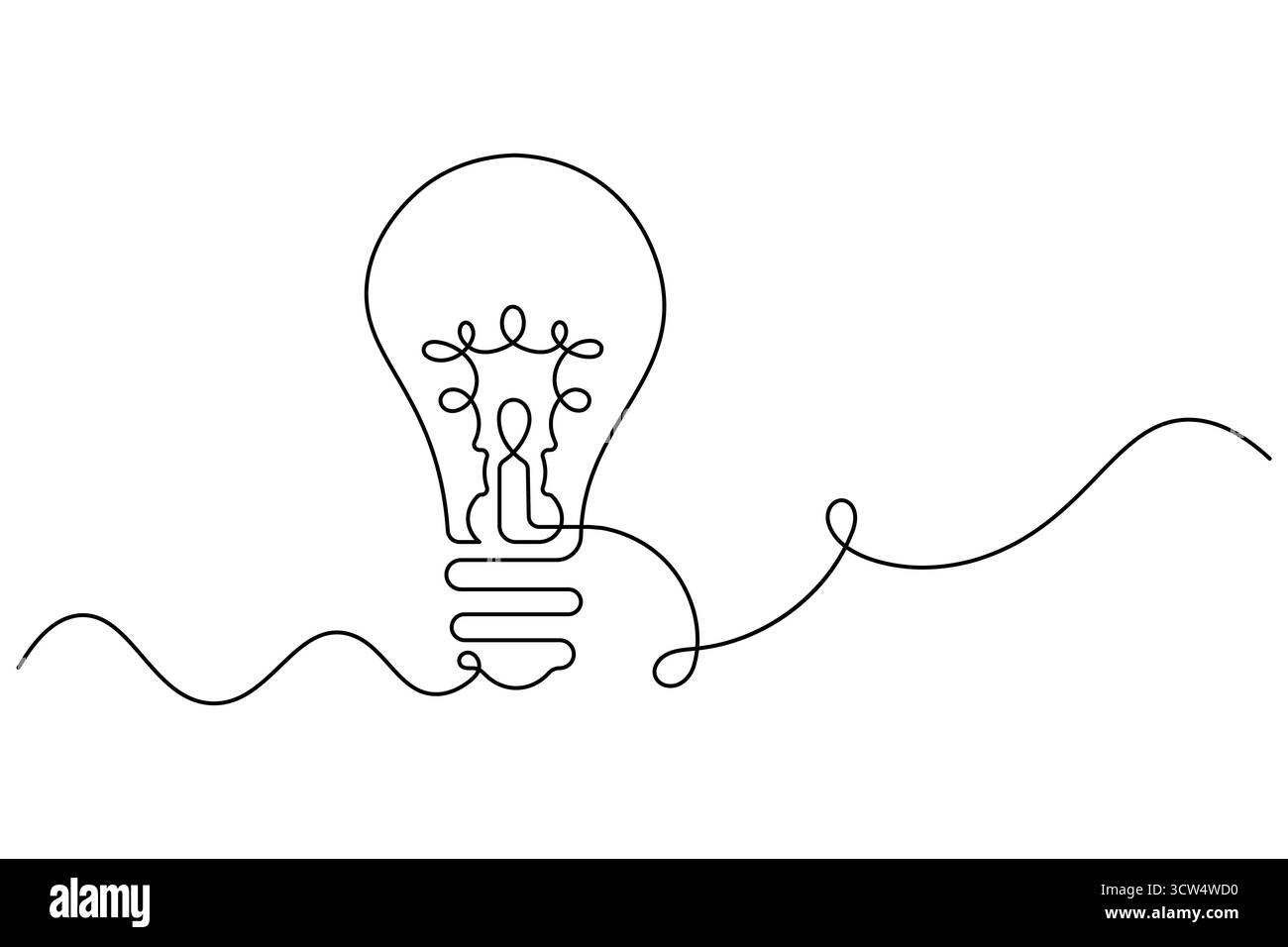Lampadina Art a linea singola Vector Design minimalista Creative idea Icon Design. Illustrazione Vettoriale