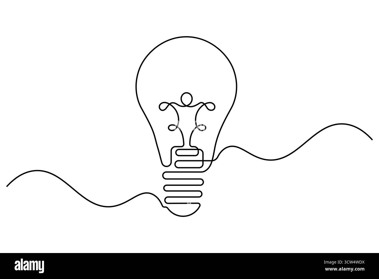 Lampadina Art a linea singola Vector Design minimalista Creative idea Icon Design. Illustrazione Vettoriale