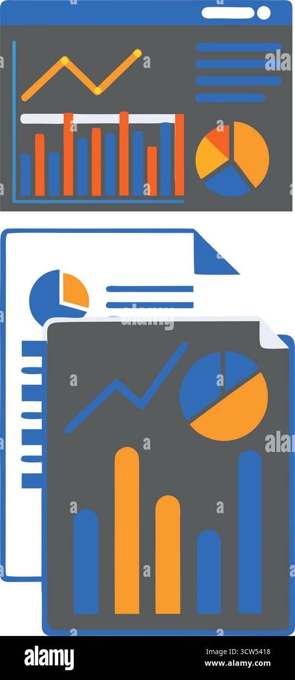 Svelare informazioni aziendali attraverso grafici e report dinamici che offrono chiarezza e direzione strategica in un design moderno luminoso e audace. Illustrazione Vettoriale
