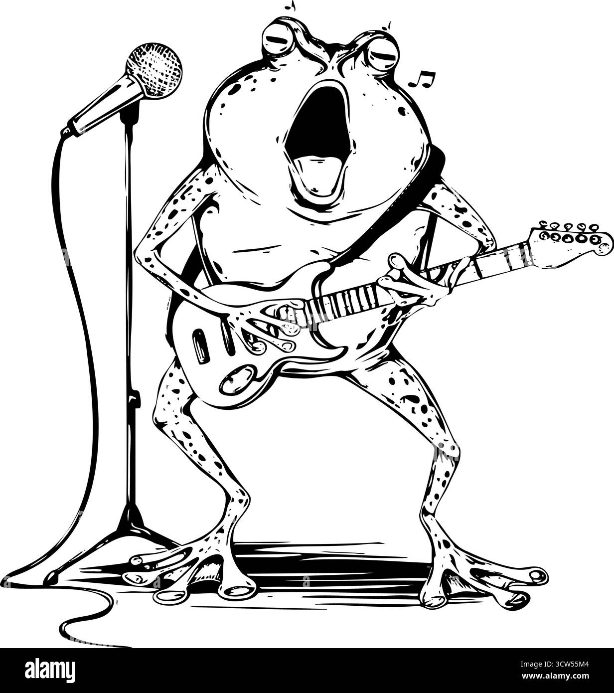 Cantante Frog rock con pagina di colorazione della chitarra Illustrazione Vettoriale