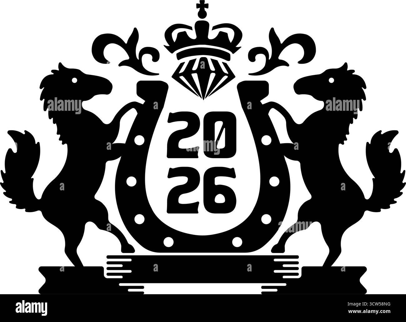 Emblema del cavallo illustrazione logo ( per il nuovo anno saluto 2026 ) Illustrazione Vettoriale