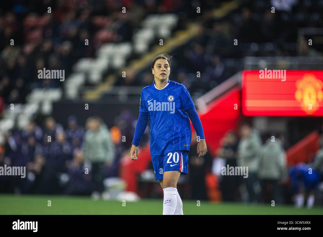 Manchester, Regno Unito. 3 ottobre 2025. Sam Kerr (20 Chelsea Women) guarda avanti durante la partita di Super League femminile tra Manchester United Women e Chelsea Foto Stock