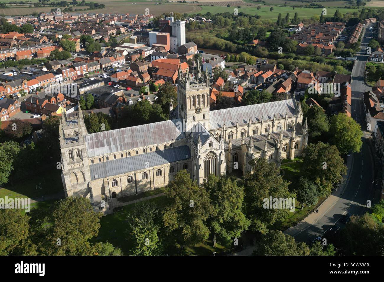 Vista aerea dell'abbazia di Selby. Chiesa anglicana a Selby. North Yorkshire Foto Stock