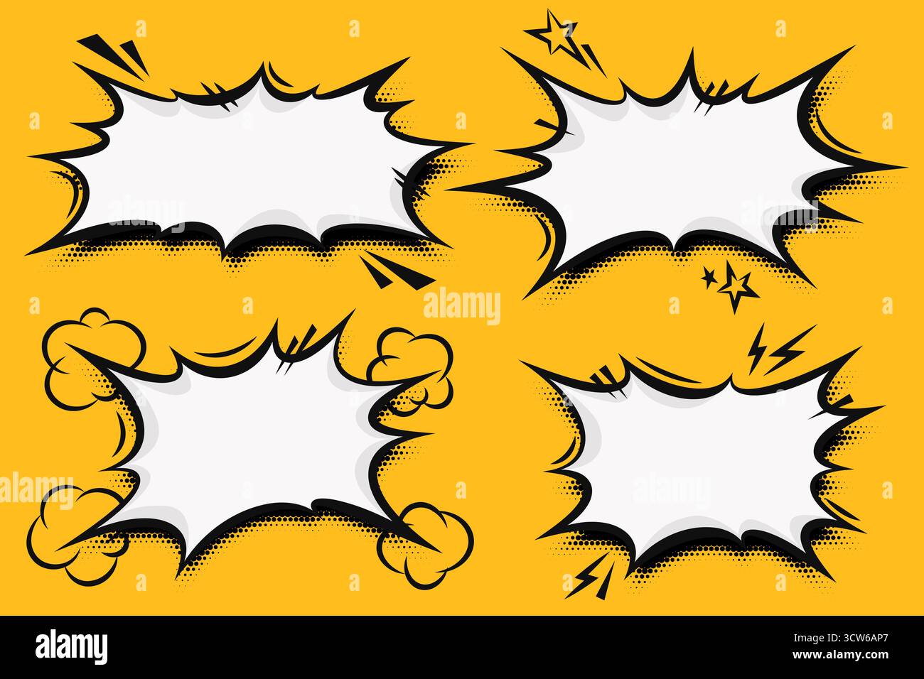 Set fumetti per manga. Cornice fumettistica per testo con mezzitoni pop art punteggiati. Forma chat bollatura per dialogo. Nuvola vettoriale per grida d'urto e. Illustrazione Vettoriale