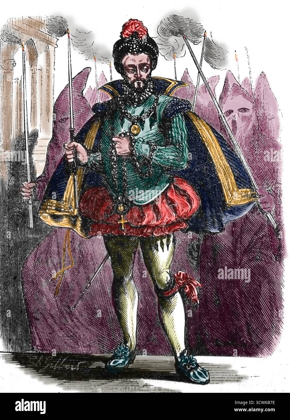 Enrico III di Francia (1551-1589) durante la processione dei Penitenti. Incisione, XIX secolo. Foto Stock