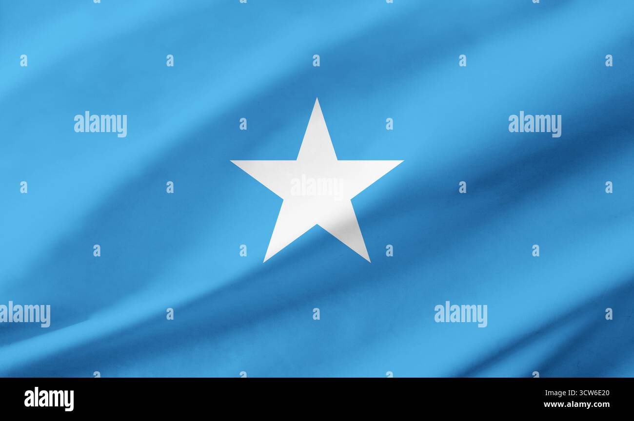 Dettaglio dello sfondo della bandiera della Somalia che occupa l'intera cornice con tessuto ondulato. Foto Stock