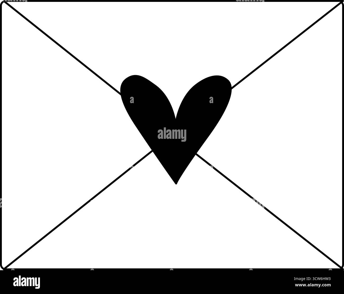 Lettera d'amore isolata. Illustrazione della linea grafica vettoriale. Striscione grafico disegnato a mano, poster, carta da imballaggio, adesivo, stampa, moderno tessuto des Illustrazione Vettoriale