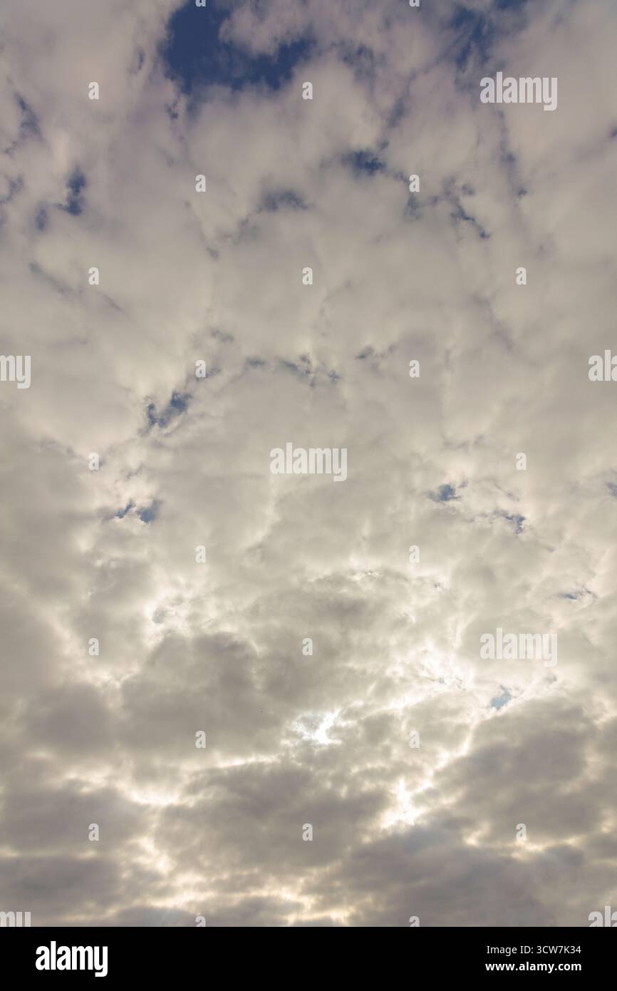 Lo sfondo, il cielo, è ricoperto da spesse nuvole grigie intervallate dal blu, che preannuncia l'avvicinamento di una tempesta o di un clima mutevole. Un po' cupo Foto Stock