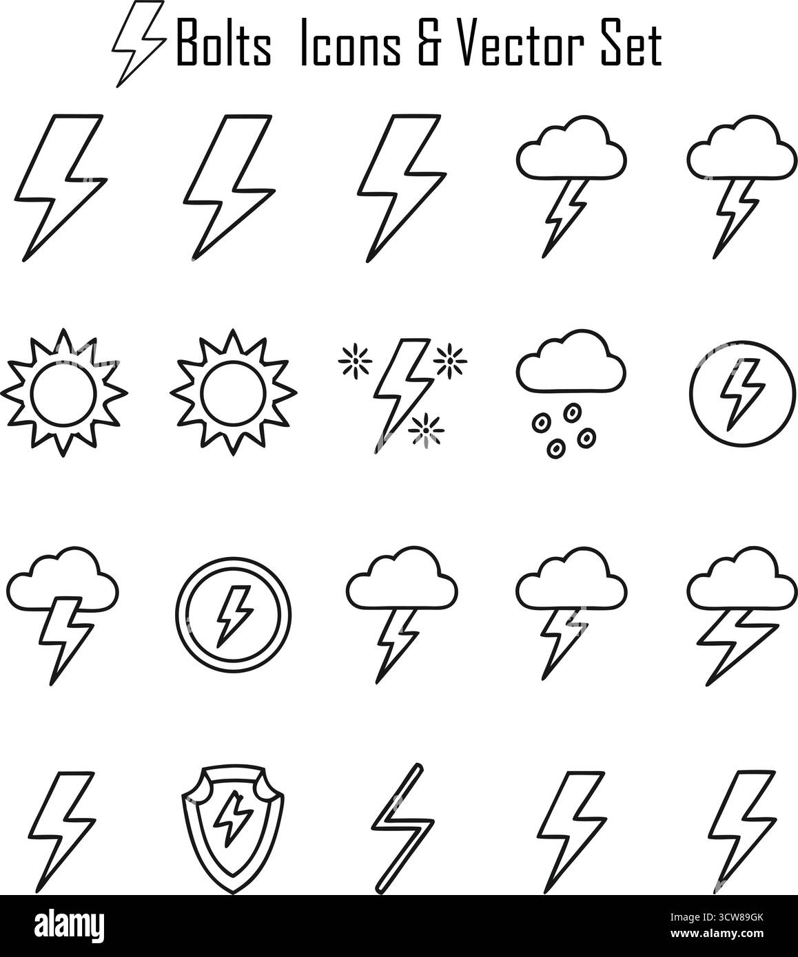 Set di icone volt – raccolta di vettori elettrici, elettrici, elettrici, elettrici, di tensione e simboli elettrici Illustrazione Vettoriale
