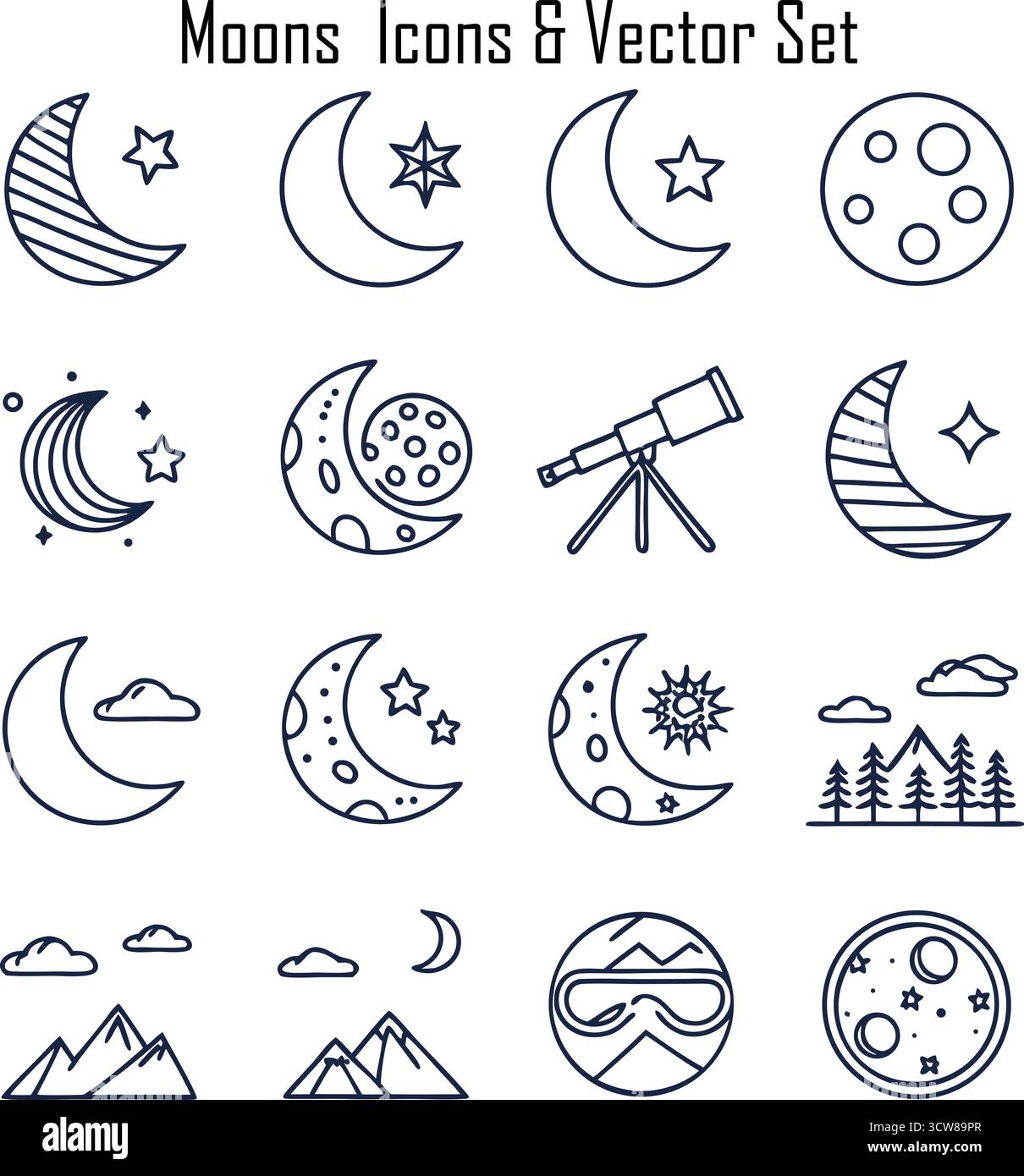 Icona Luna e raccolta parole chiave Illustrazione Vettoriale