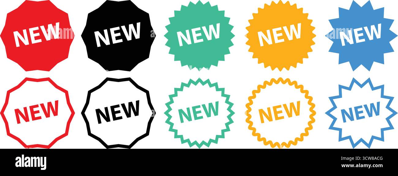 Nuova raccolta di etichette dei prodotti e badge promozionali Illustrazione Vettoriale