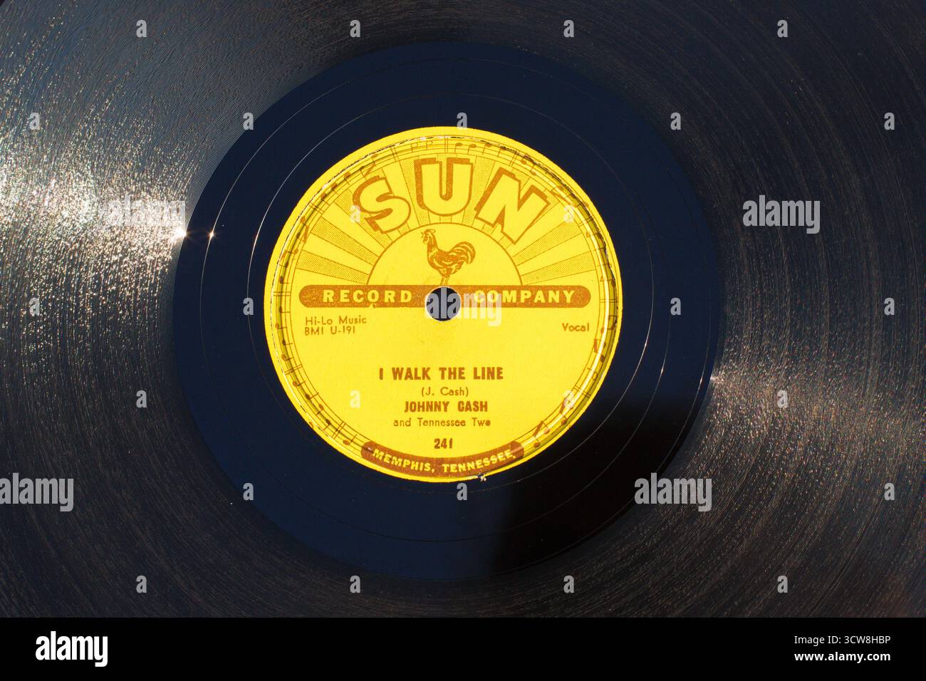 Johnny Cash i Walk the Line vintage 78 RPM Sun record Company. Foto Stock