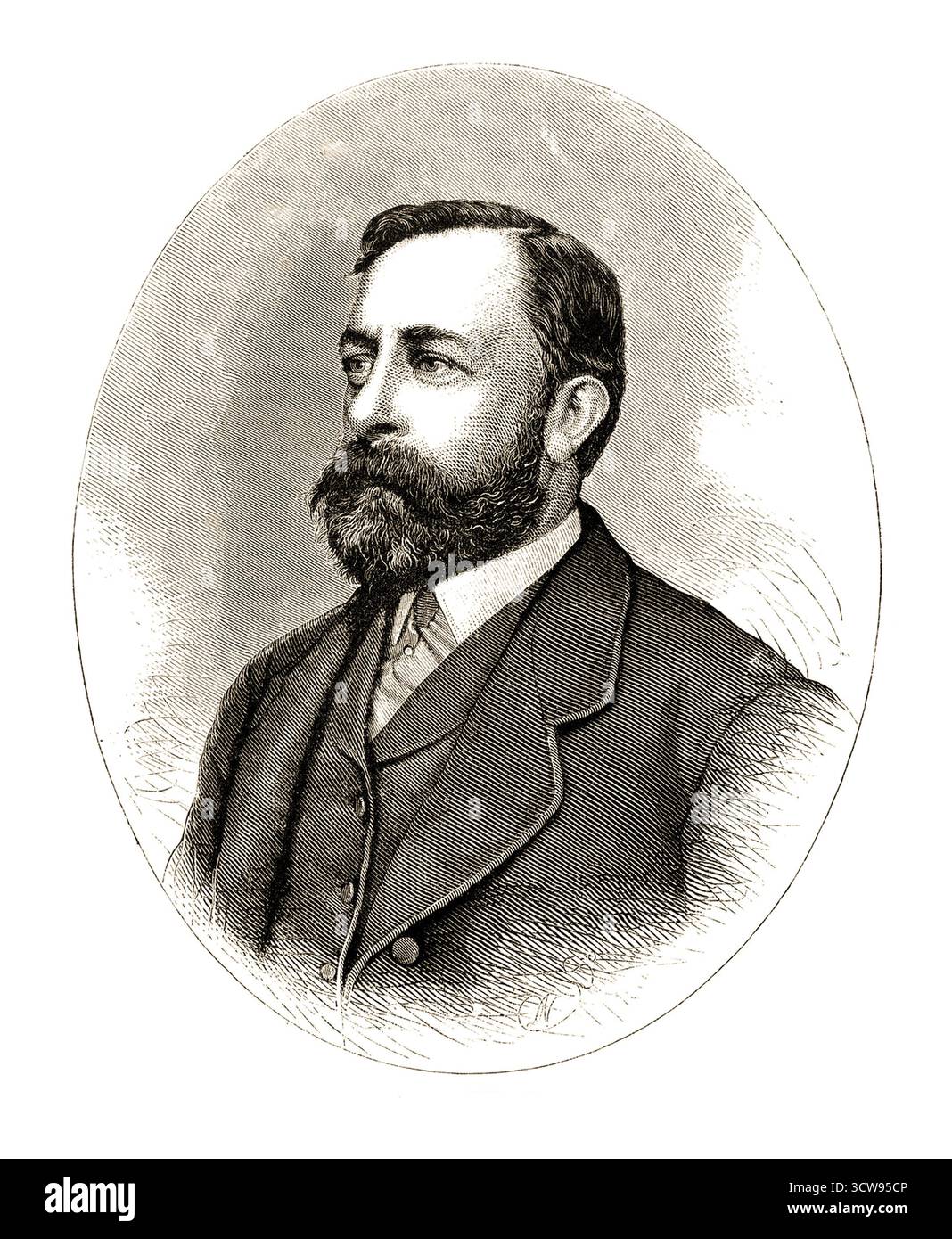 1875 c , New York , USA : il pittore tedesco-americano ALBERT BIERSTADT ( 1830 - 1902 ) . Meglio conosciuto per i suoi sontuosi e spaziosi paesaggi del West americano. Si unì a diversi viaggi dell'espansione verso ovest per dipingere le scene. Non fu il primo artista a registrare i siti, ma fu il più importante pittore di essi per il resto del XIX secolo. Incisore sconosciuto , da un ritratto originale di Sarony , New York - . STORIA - FOTO STORICHE - RITRATTO - RITRATTO - barba - barba - ARTE - ARTI VISIVE - ARTI VISIVE - PITTORE - colletto - colletto - cravatta - EPOCA VITTORIANA Foto Stock