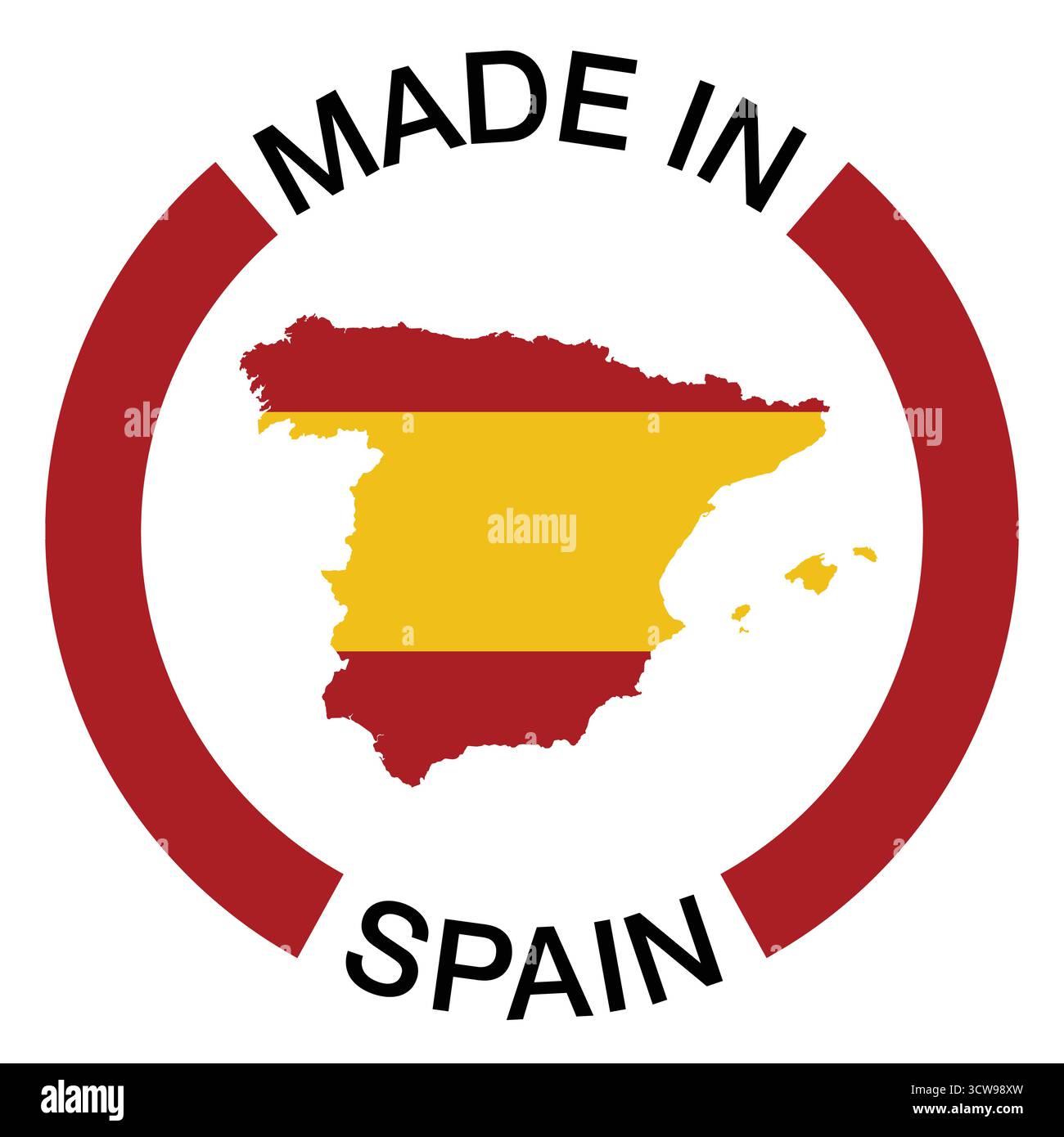 Distintivo Made in Spain – Mappa della Spagna con bandiera spagnola ed etichetta circolare Illustrazione Vettoriale