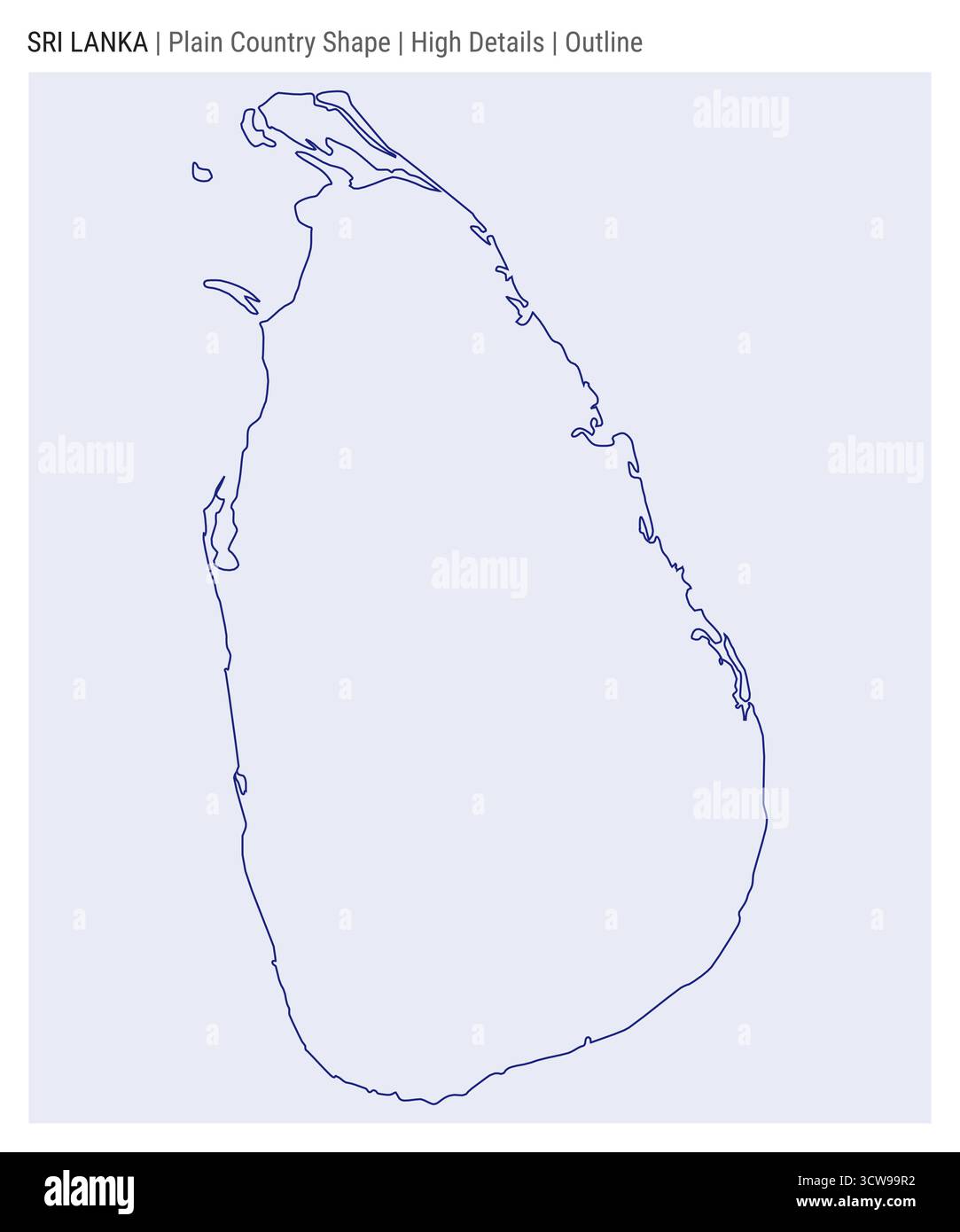 Mappa della pianura dello Sri Lanka. Dettagli di alto livello. Stile contorno. Forma dello Sri Lanka. Illustrazione vettoriale. Illustrazione Vettoriale