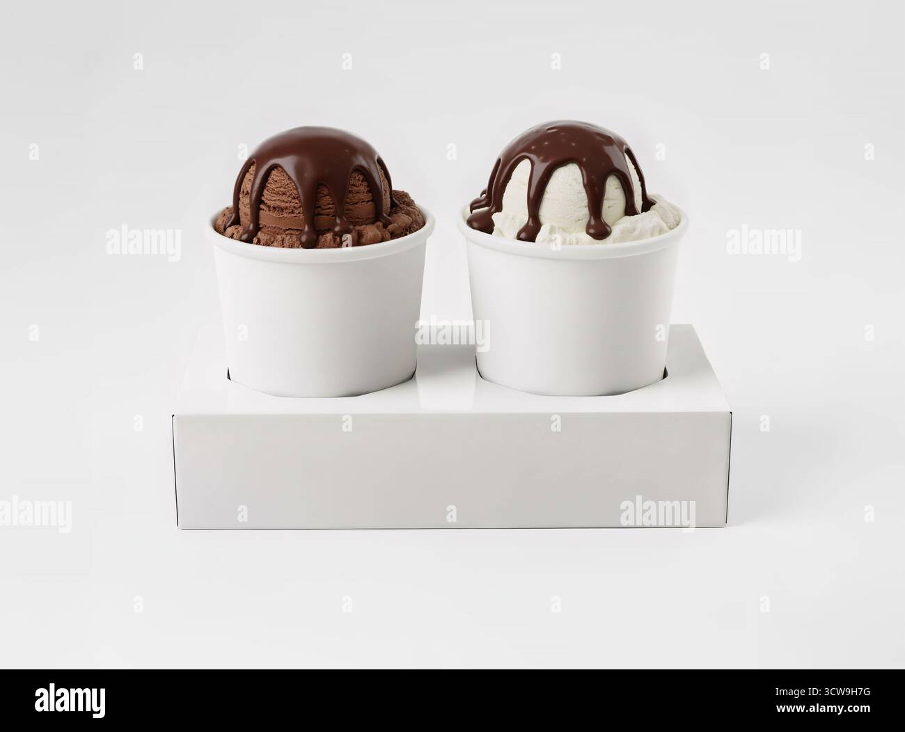 Mockup di tazze per gelato in un portabottiglie Foto Stock