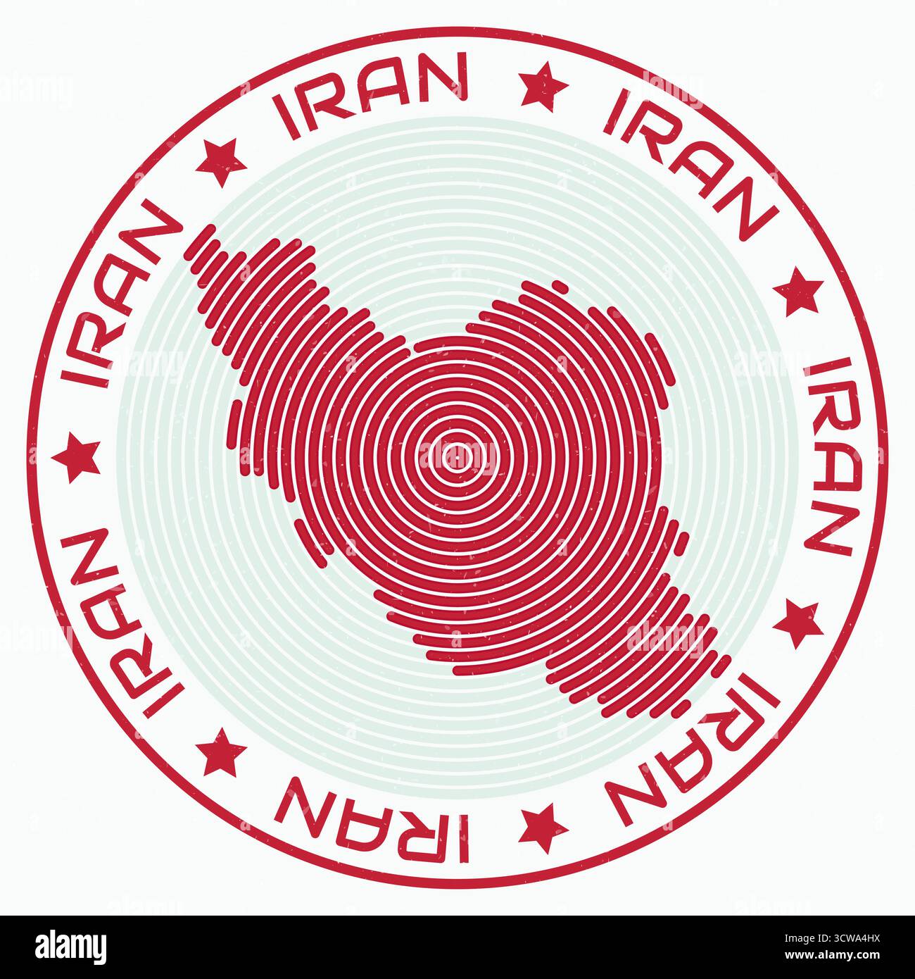 Una mappa stilizzata dell'Iran presentata all'interno di un disegno rotondo, con anelli concentrici che formano la forma del paese. Illustrazione Vettoriale