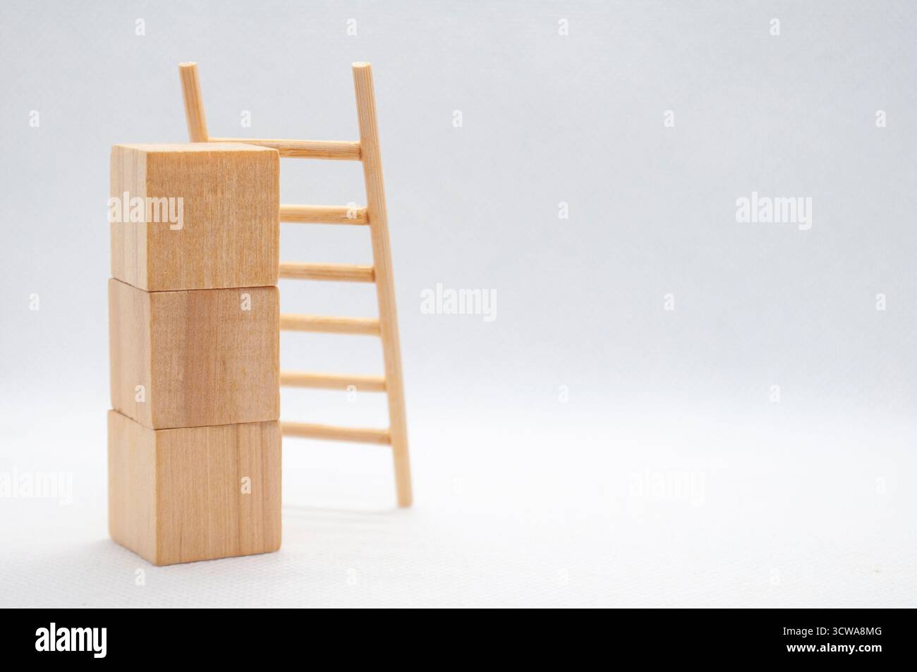 Cubi in legno con scala in legno con spazio personalizzabile per il testo Foto Stock