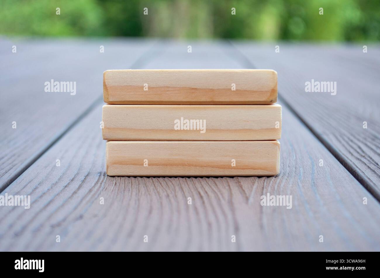 Blocchi in legno con spazio personalizzabile per testo e sfondo naturale Foto Stock