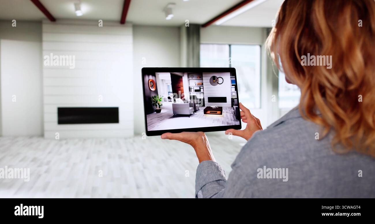 App per la realtà aumentata che progetta mobili 3D realizzati a mano per interni Foto Stock