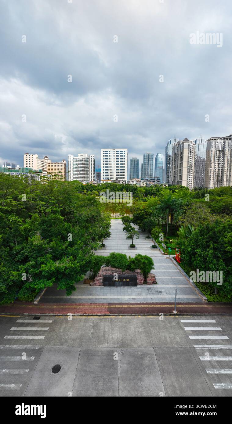 Fotografia aerea del Parco sportivo del Centro amministrativo di Jiangbei nel distretto di Huicheng, città di Huizhou Foto Stock