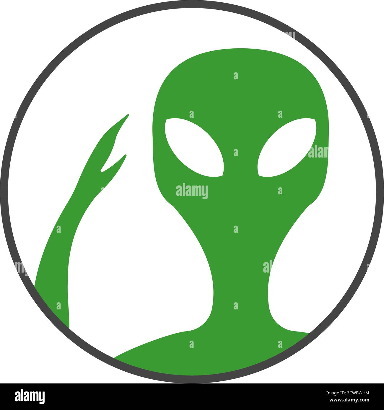 Icona della testa aliena con un gesto di saluto. Illustrazione Vettoriale