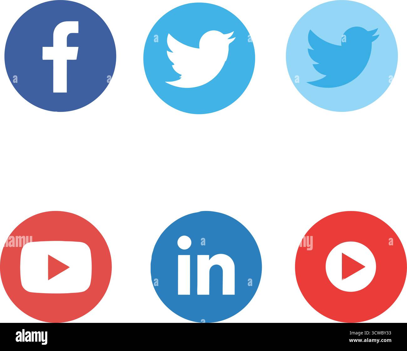 Set di icone di social media più diffuse: Facebook, Twitter, YouTube, logo LinkedIn in Circular Design. Illustrazione Vettoriale