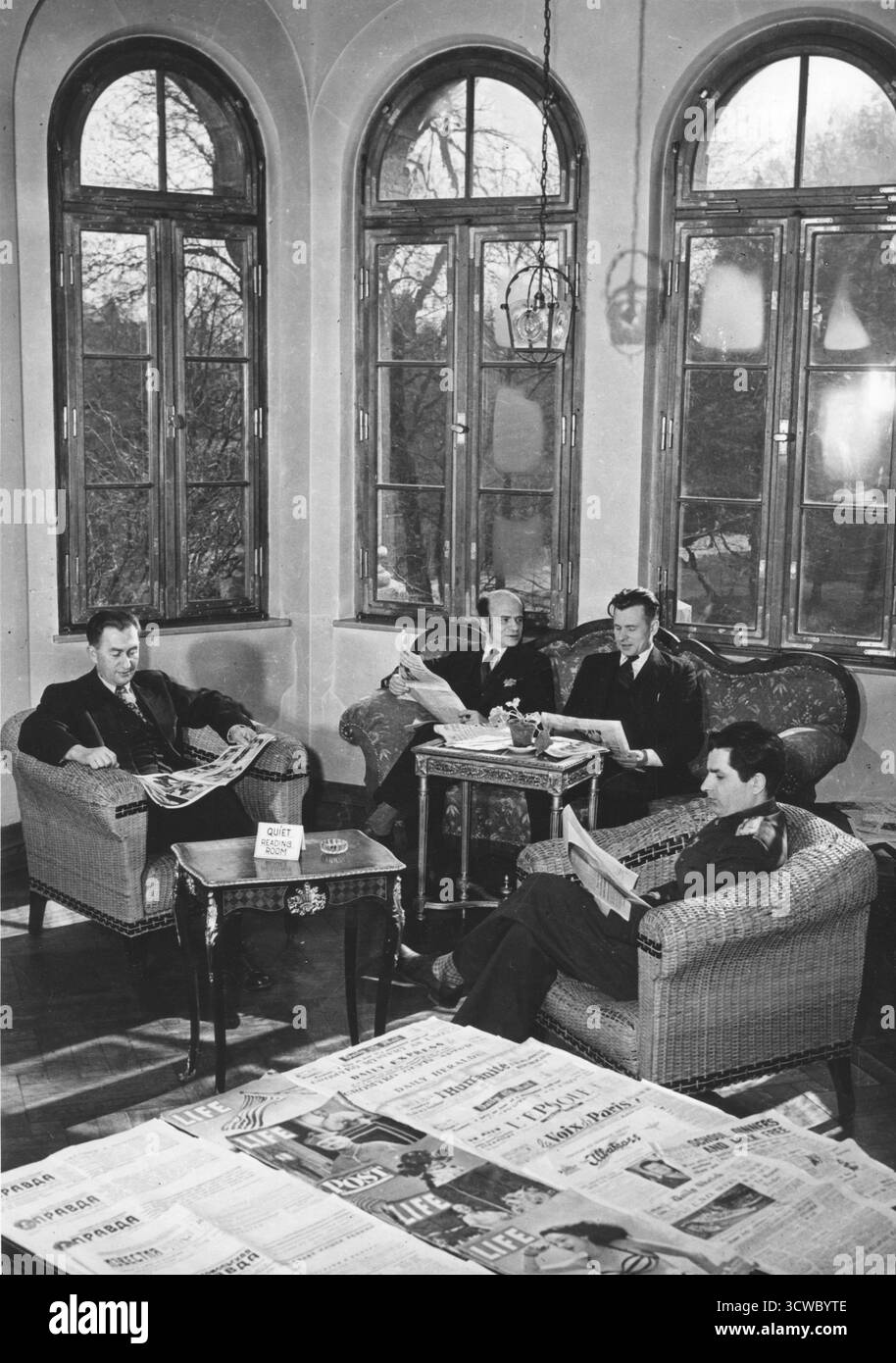 Processo di Norimberga, sala stampa, stampa internazionale, Norimberga 1946 Foto Stock