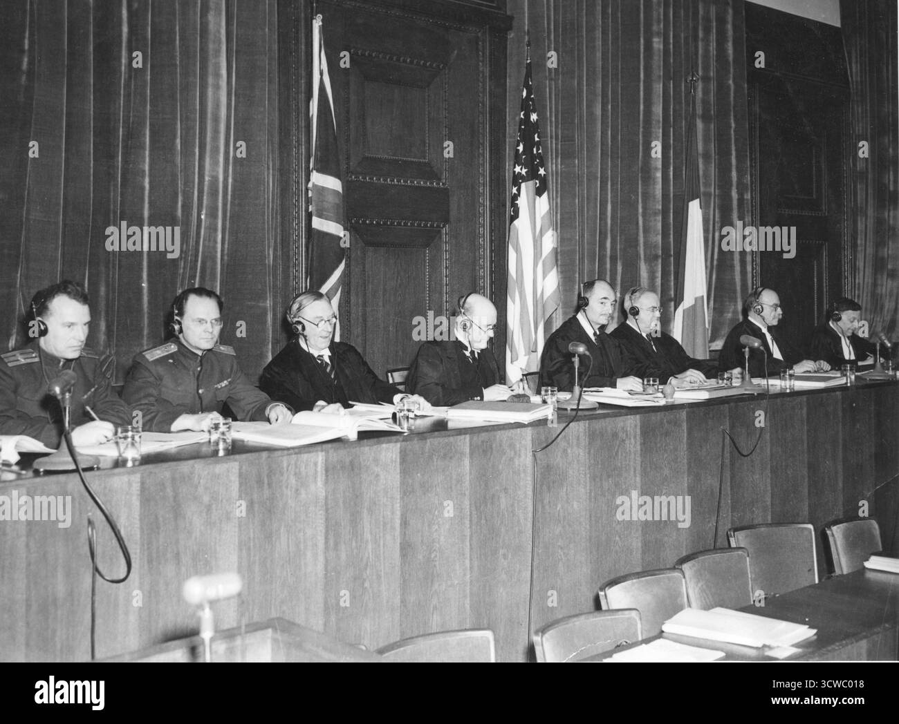 Processi di Norimberga, principali criminali di guerra, i procuratori capo Norimberga 1946 Foto Stock