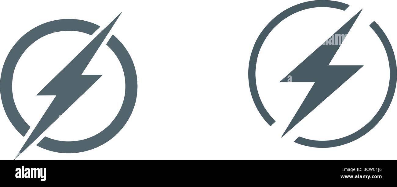 Set di icone dell'energia elettrica – simboli dei bulloni fulmini per la progettazione di energia, elettricità e UI. Illustrazione Vettoriale