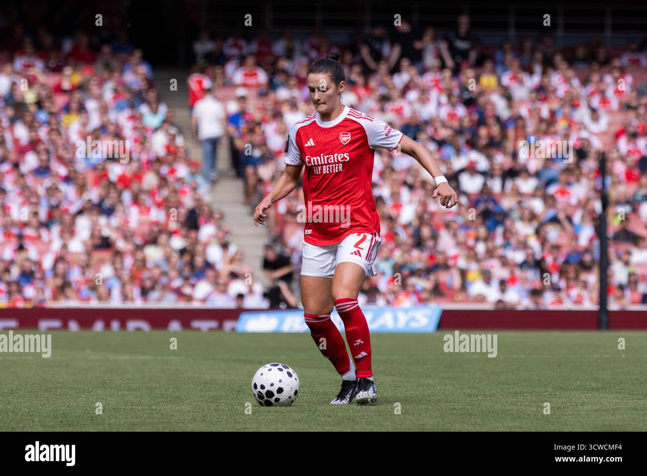 Londra, Regno Unito. 6 settembre 2025. Emily Fox di Arsenal Women in azione durante il Barclays Women's Super League match contro i London City Lionesses. Foto Stock