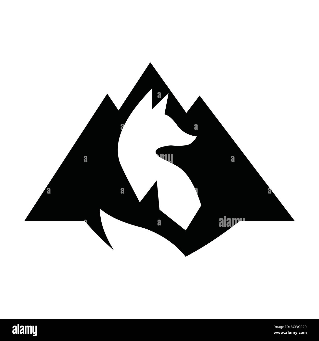Silhouette Mountain Wolf Head sopra Rugged Peak Illustrazione Vettoriale