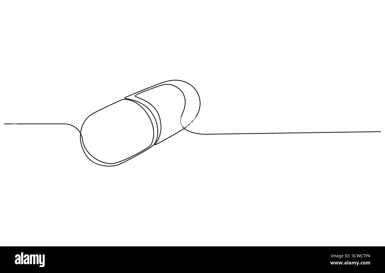 Disegno continuo di una linea della capsula. Illustrazione vettoriale compressa di medicina disegno continuo di una linea.linea singola di capsule di linea continua Illustrazione Vettoriale