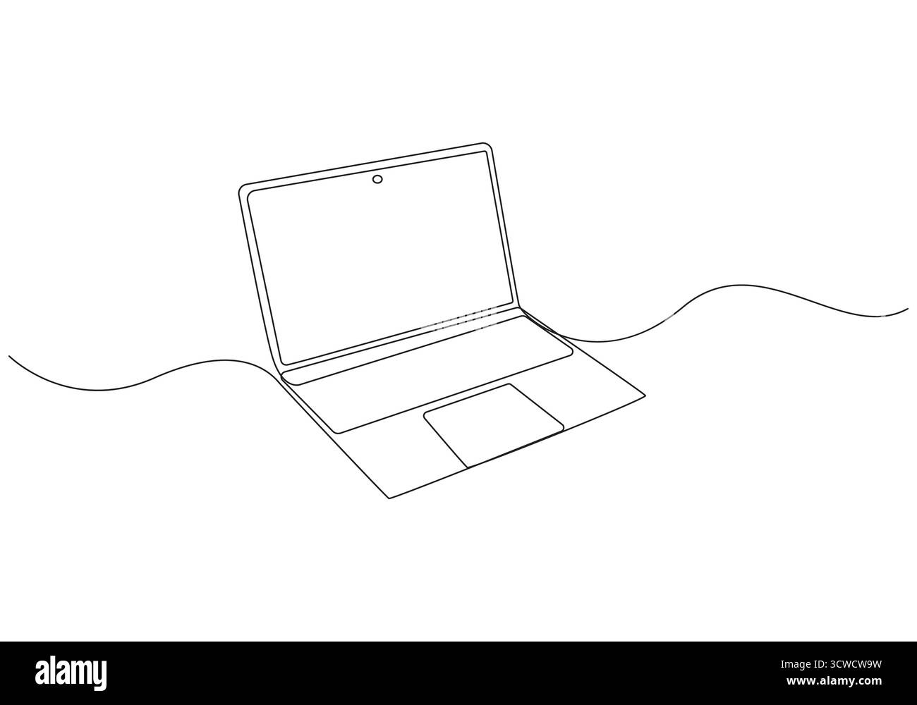 Notebook Continuous Line Art Open notebook computer, disegno a riga singola, illustrazione minimalista di un laptop a una riga Illustrazione Vettoriale