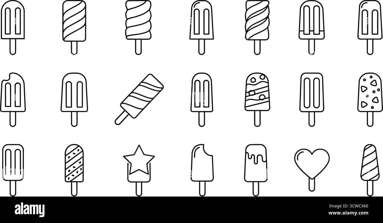 Collezione di icone a forma di popsicle, perfette per le prelibatezze estive Illustrazione Vettoriale