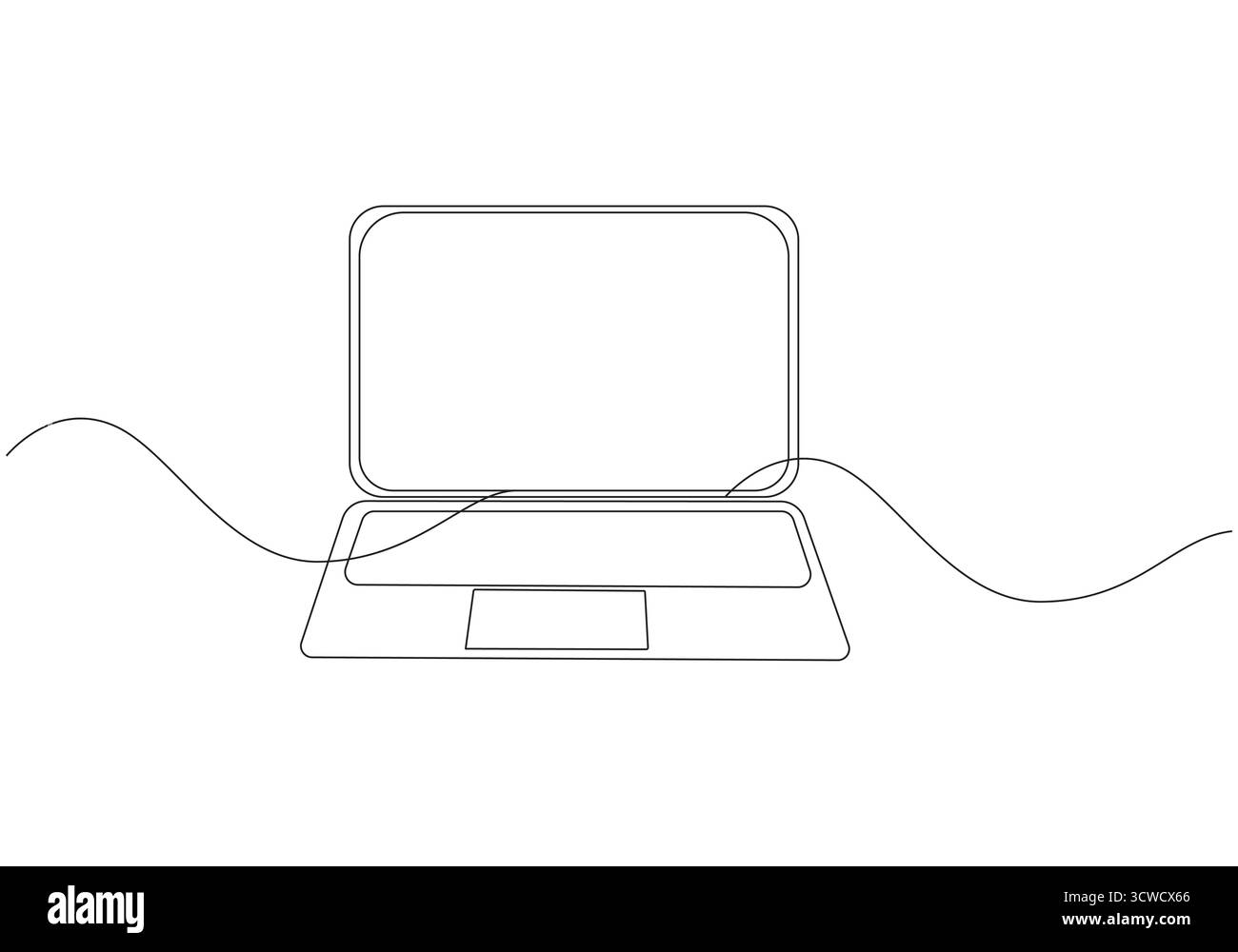 Notebook Continuous Line Art Open notebook computer, disegno a riga singola, illustrazione minimalista di un laptop a una riga Illustrazione Vettoriale