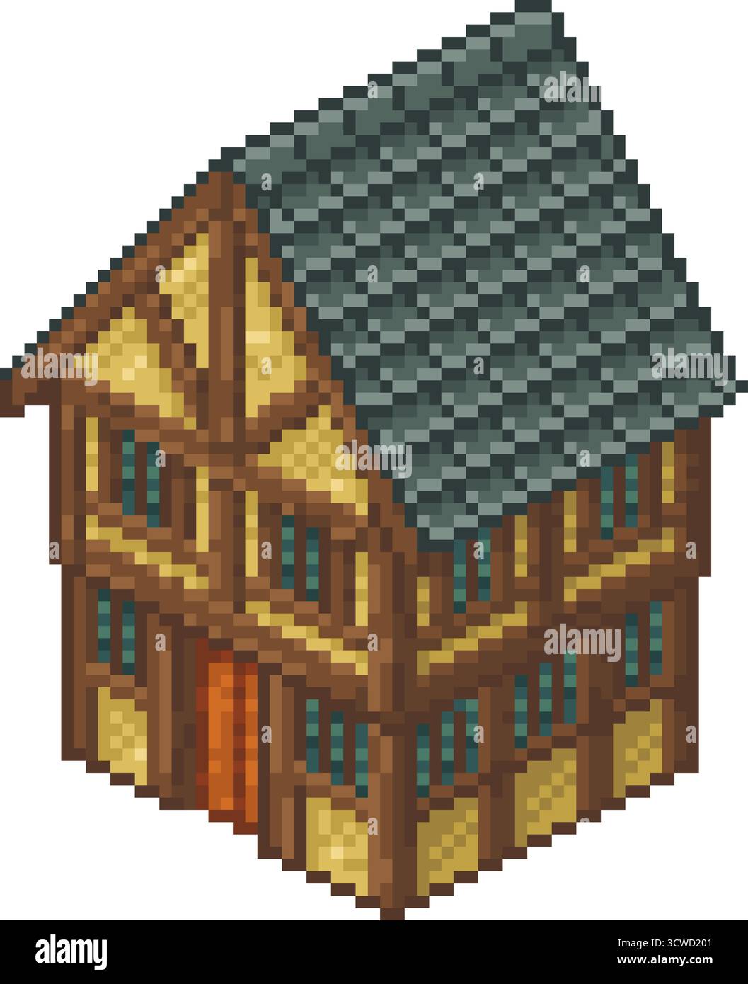 Medieval House Isometric Pixel Art Illustrazione Vettoriale
