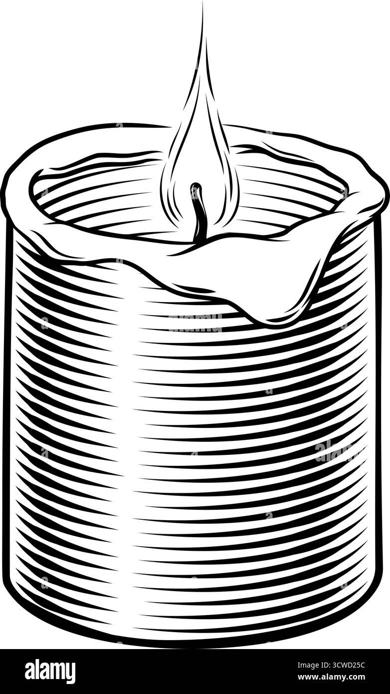 Illustrazione con taglio a legna della fiamma della candela Illustrazione Vettoriale