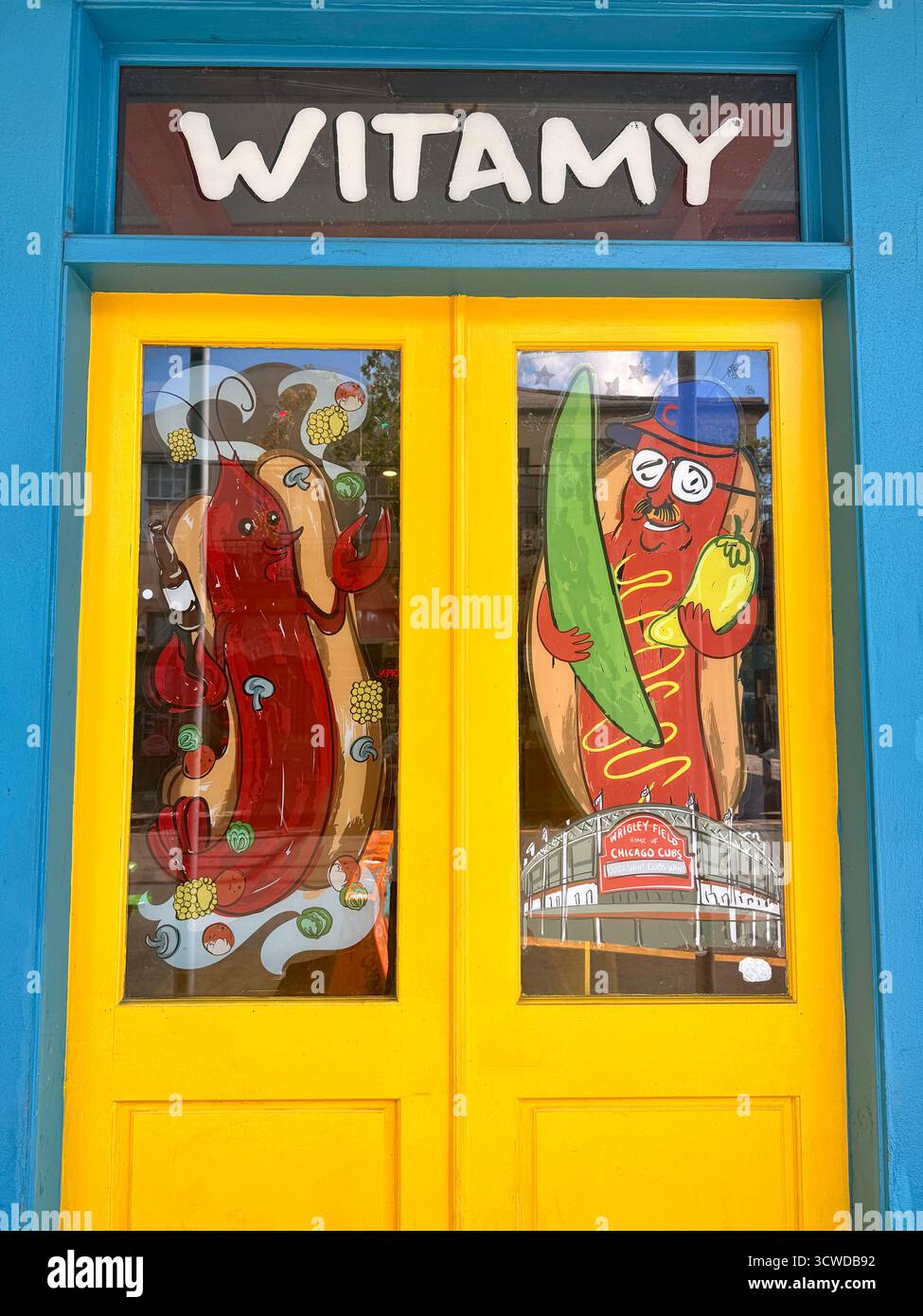 Porta d'ingresso colorata "Witamy" del ristorante DAT Dog, New Orleans - Immagine stock catturata con smartphone
