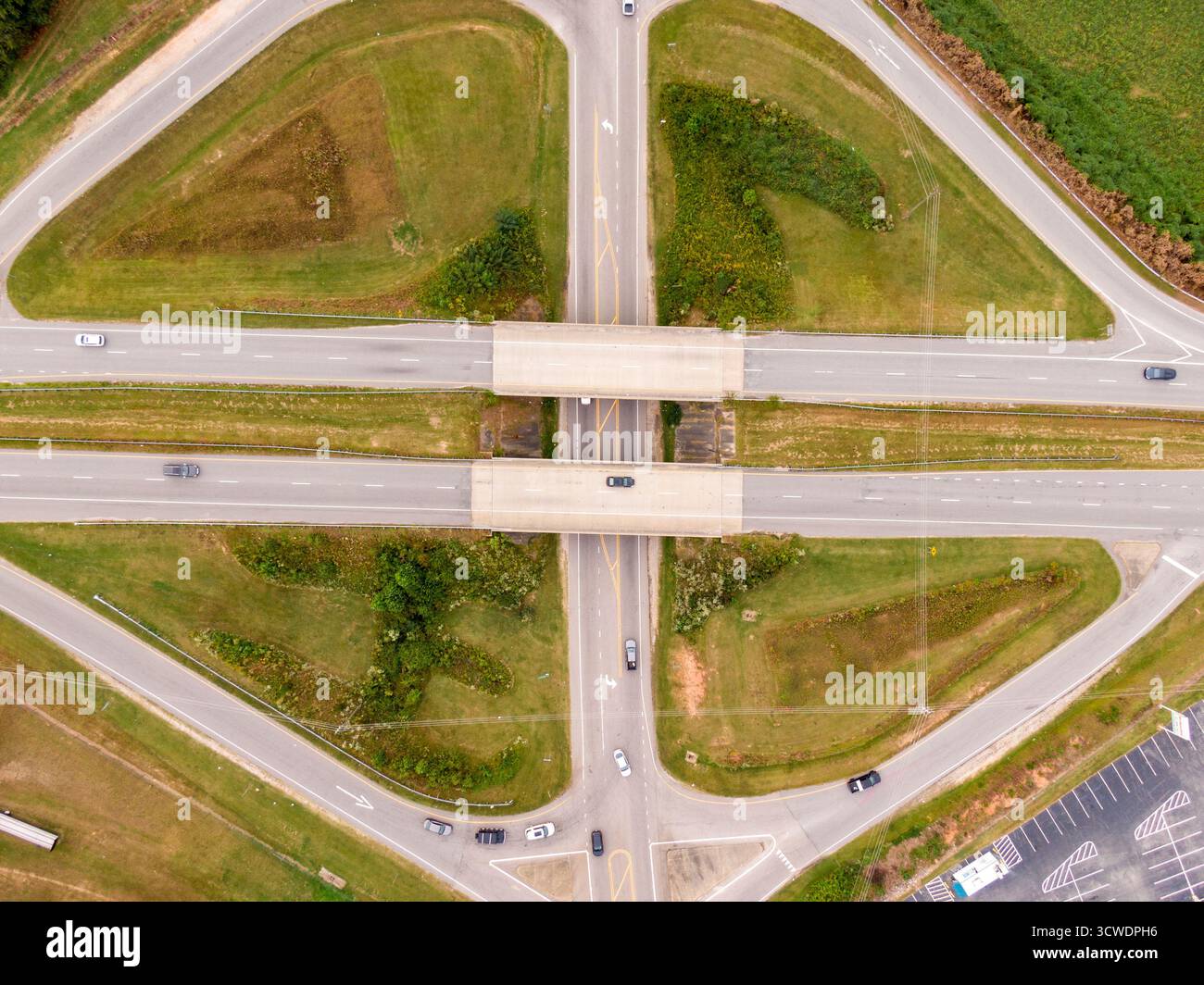 Vista aerea dello svincolo autostradale di Franklinton, North Carolina, Stati Uniti Foto Stock
