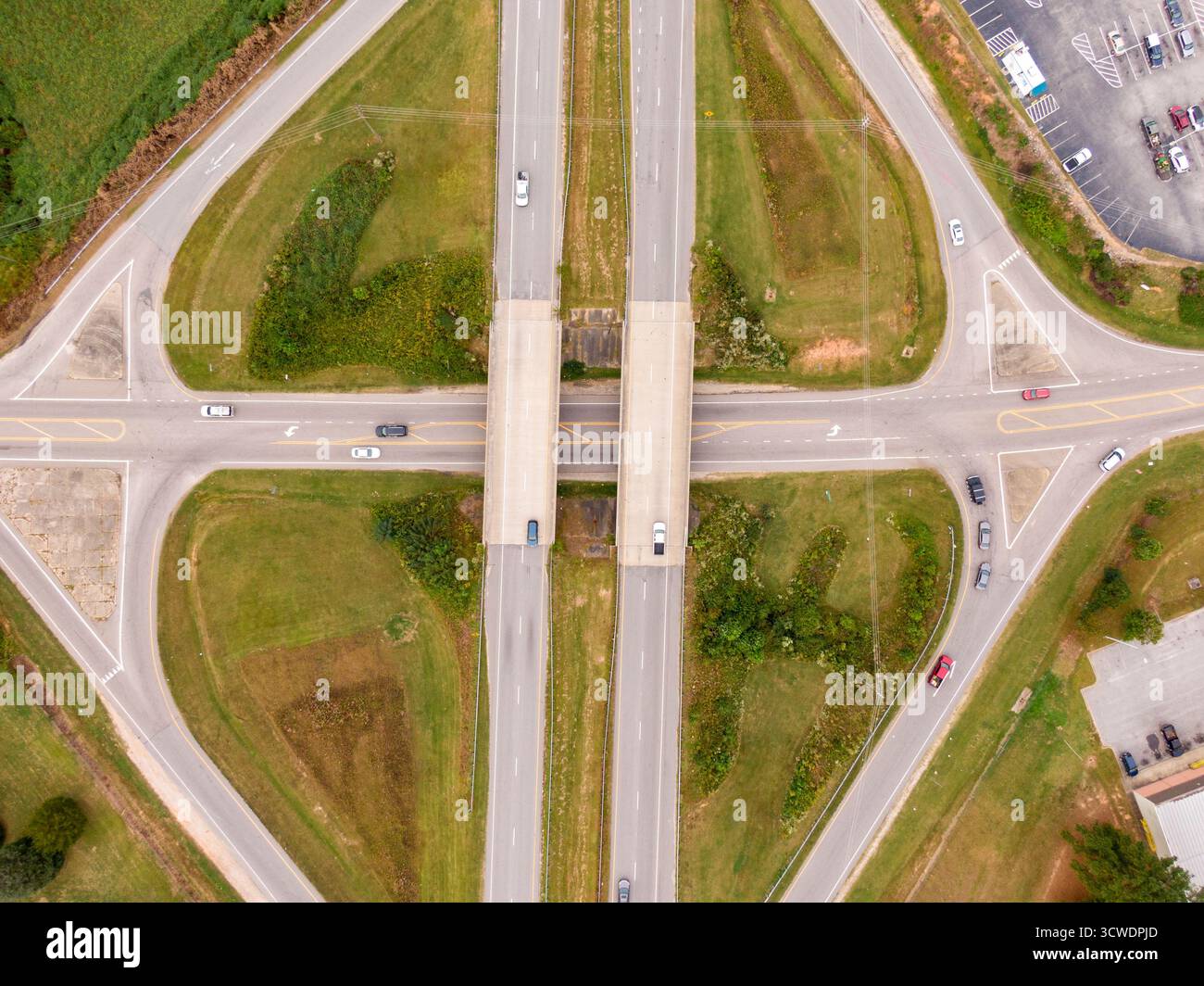Vista aerea dello svincolo autostradale di Franklinton, North Carolina, Stati Uniti Foto Stock