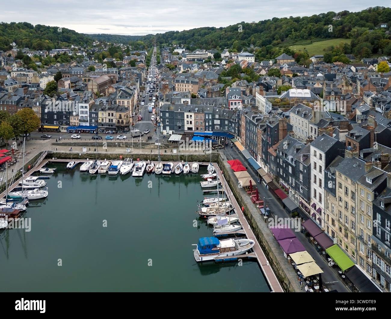 Vista aerea del porto di Honfleur, dipartimento di Calvados, Normandia, Francia Foto Stock